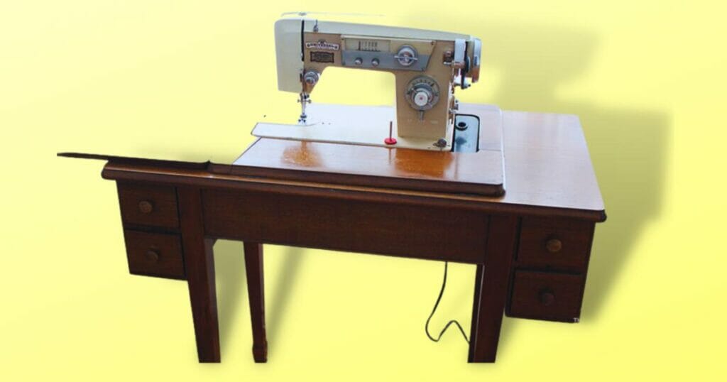 new sewing machine in an old sewing table