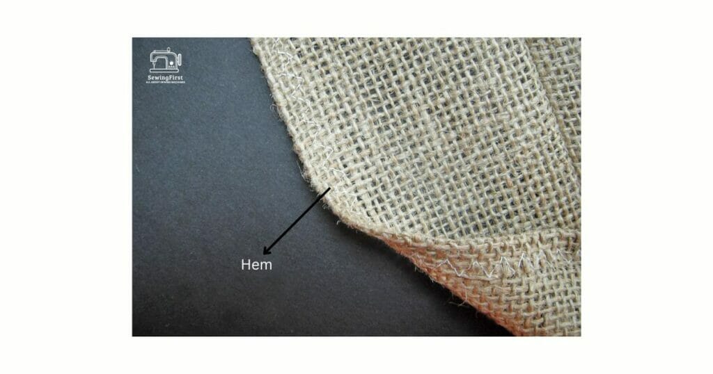 sewing hem on a burlap